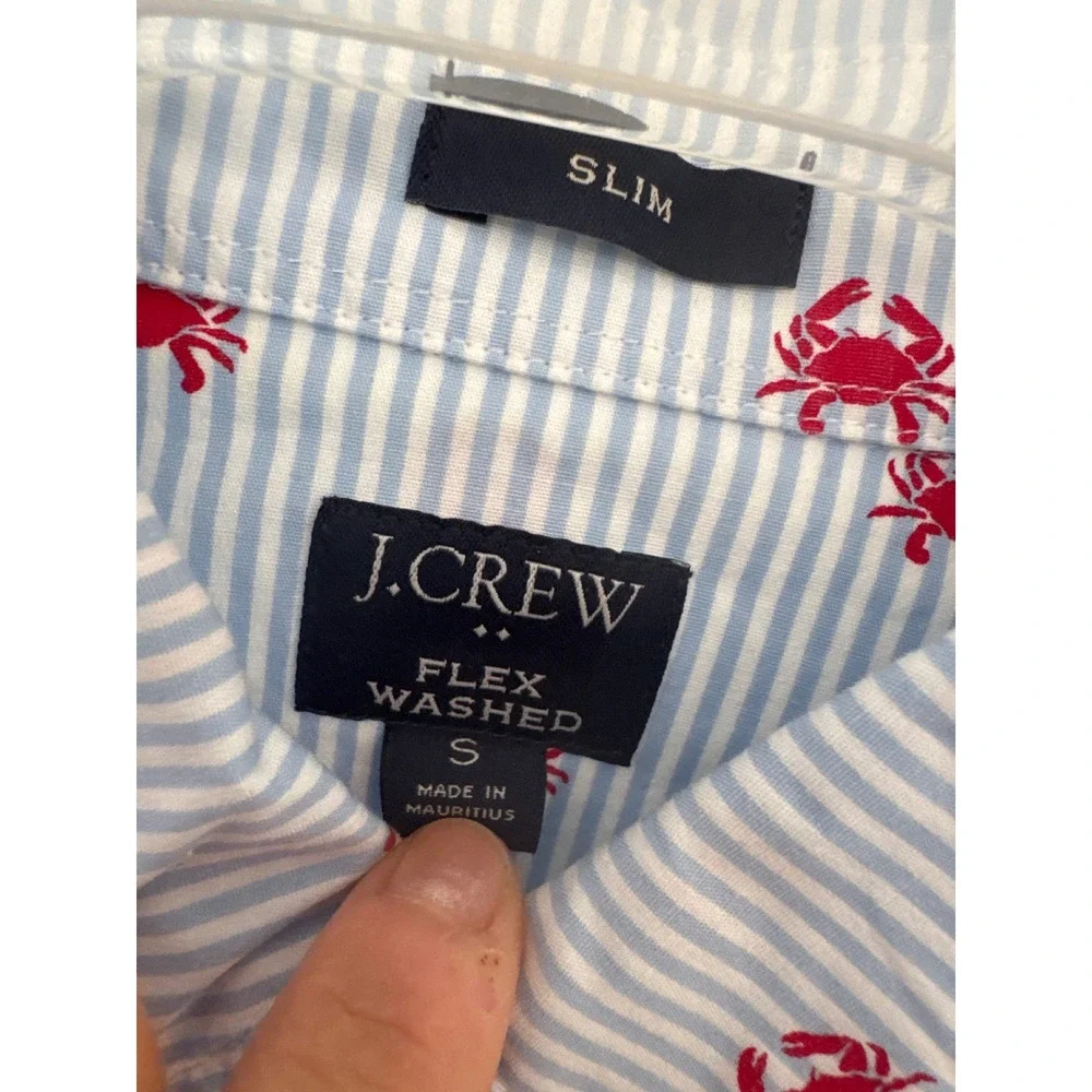 J.Crew Short-sleeve slim crab-on-stripe flex washed shirt size SM striped cotton